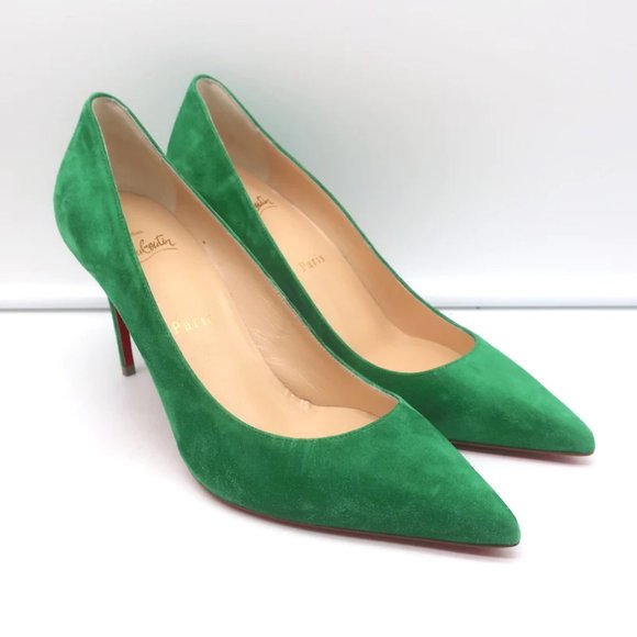 Christian Louboutin Shoes - Christian Louboutin Kate 85 Pumps Green Suede Size 38 Pointed Toe Heels NEW